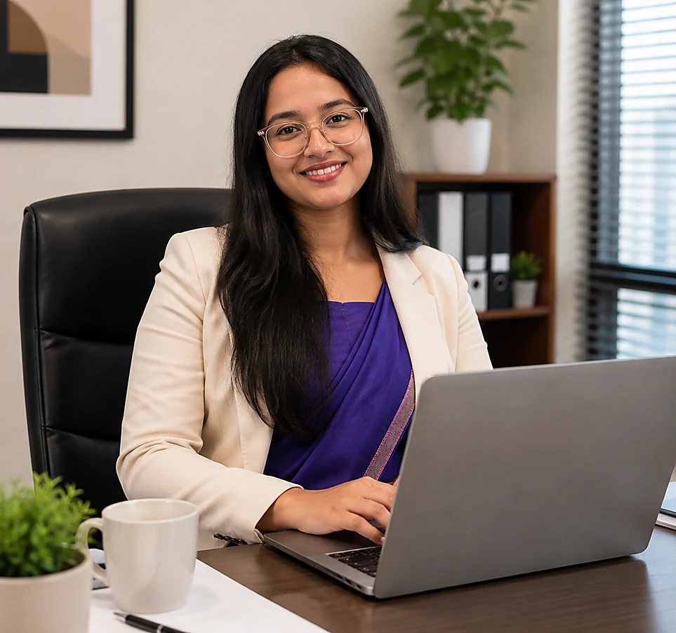 Woman working on laptop